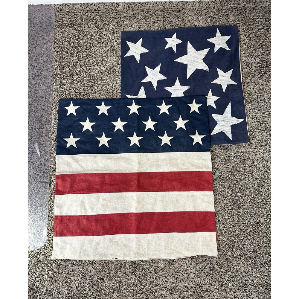 2 Pottery Barn American Flag Pillow Covers 24" & 20" Square USA